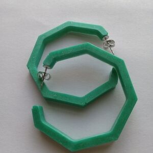 Teal resin hoop earrings